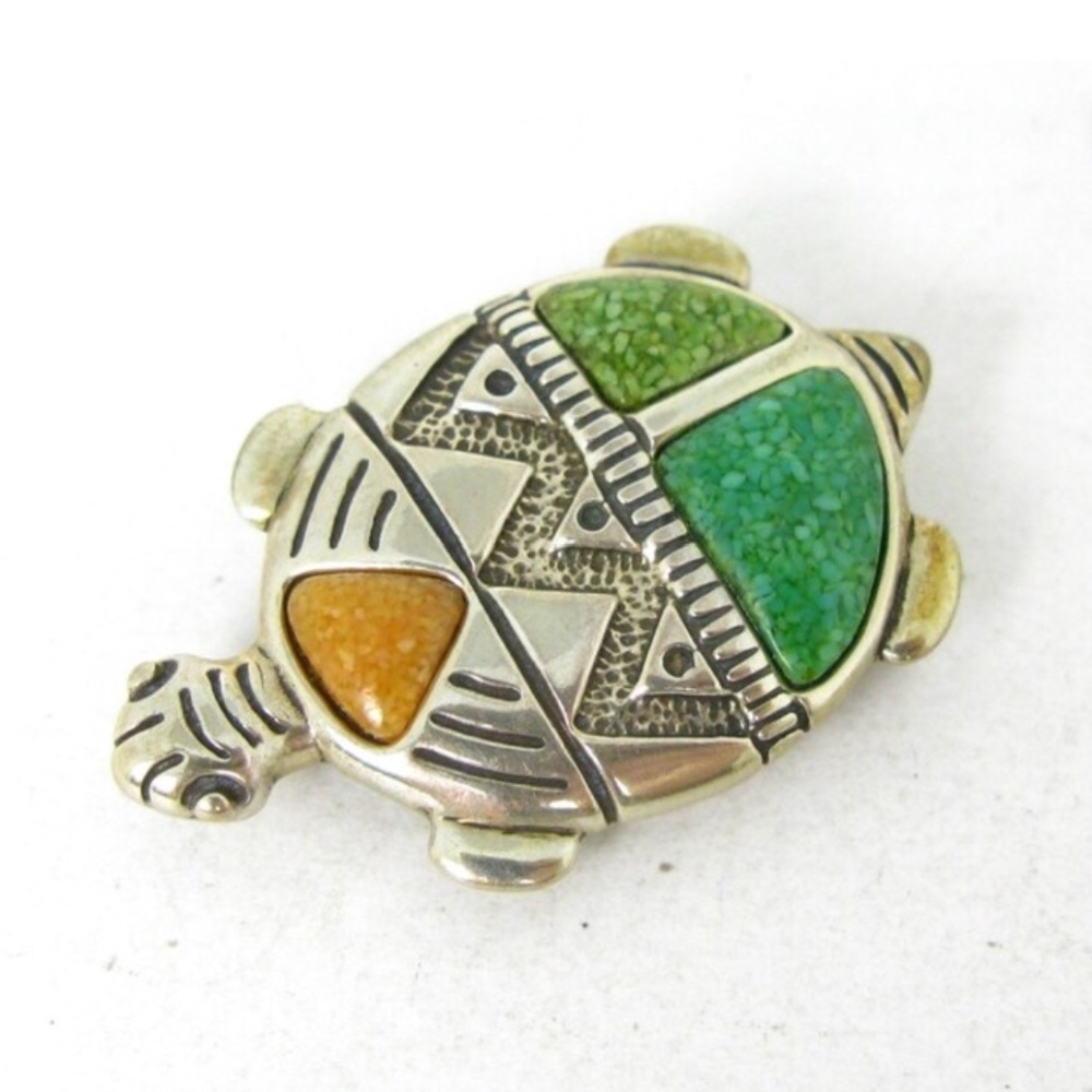 Vintage Sterling Silver Southwestern Carolyn Pollack Turtle Pin Pendant